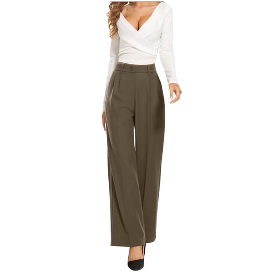 CQONEPT Women's Dress Pants Wide Leg Baggy High Waist Pants Business Casual Office Slacks High Waist Pants Brown S