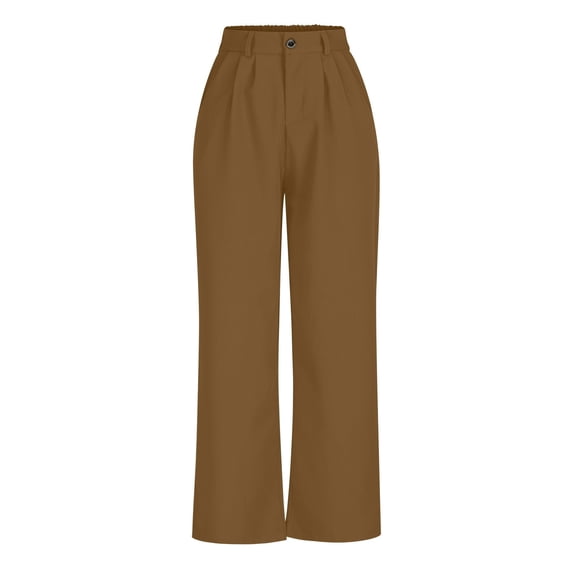 CQONEPT Women's Dress Pants Wide Leg Baggy High Waist Pants Business Casual Office Slacks High Waist Pants Coffee XS