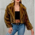 thumbnail image 1 of CQONEPT Women's Faux Fur Coats Lapel Neck Jackets Sherpa Fleece Cardigan Thicken Outerwear Trendy Winter Coat Brown S, 1 of 6