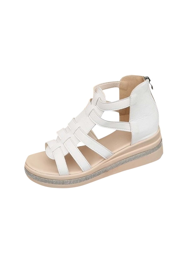 Women’s Flat Sandals Open Toe Elastic Ankle Strap Slip on Comfy Low Wedge Sandals Dressy Summer Platform Sandals Comfortable Orthopedic Sandals Casual White Size 8