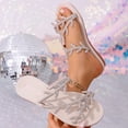 thumbnail image 1 of CQONEPT Women's Flat Sandals Summer Rhinestones Wedding Shoes Peep Toe Strap Slippers PU Leather Dressy Slip On Slides Beige 39, 1 of 6