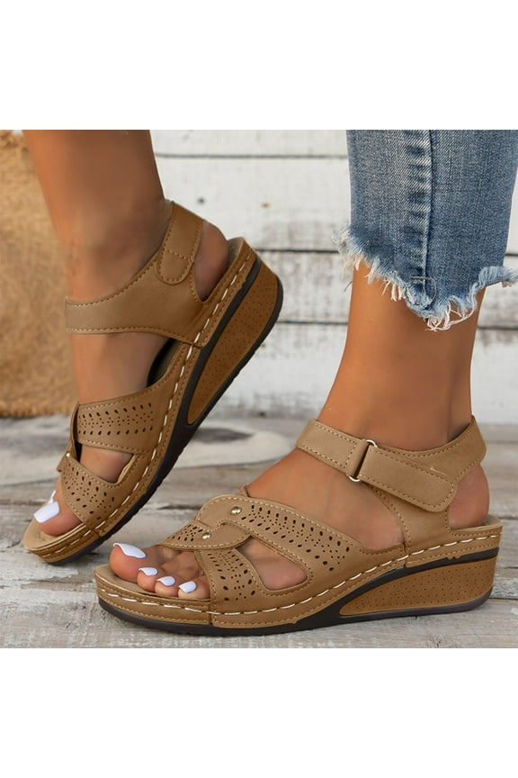 Women's Flats Sandals Open Toe Casual Walking Summer Bech Slingback Slippers with Arch Support Wedge Ankle Strap Brown 37
