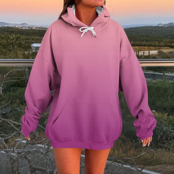 CQONEPT Women's Fleece Hoodies Color Block Hoodies Drawstring Casual Pullover Tops Fall Winter Clothes with Pockets Hot Pink 2XL