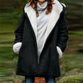 thumbnail image 1 of CQONEPT Women's Fleece Lined Hoodies Notched Collar Coats Thicken Comfy Rain Jacket with Pockets Going Out Outerwear Black S, 1 of 6