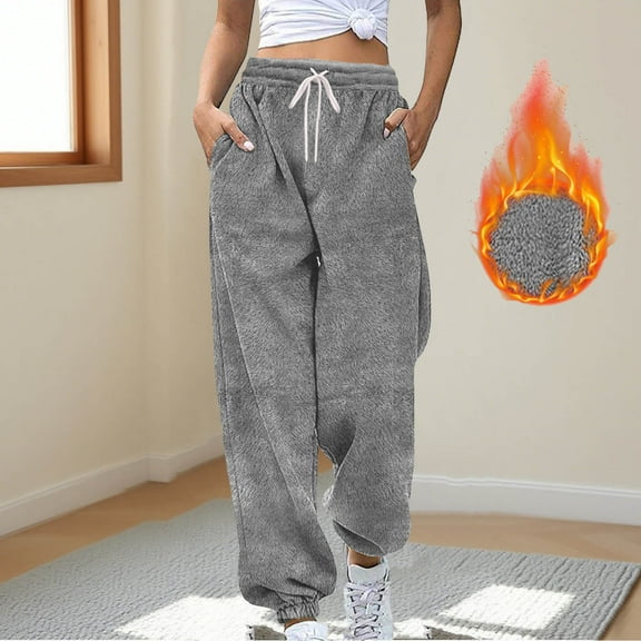 CQONEPT Women's Fleece Lined Leggings Plus Size Thermal High Waist Tummy Control Yoga Pants Winter Slimming Athletic Running Pants with Pockets Gray S