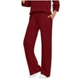 thumbnail image 1 of CQONEPT Women's Fleece Pants Lounge Flared High Waisted Sweatpants Loose Fit Pants Elastic Waist Wide Leg Trousers Wine L, 1 of 5