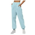 thumbnail image 1 of CQONEPT Women's Fleece Sweatpants Baggy Casual Tapered Leg Elastic Waisted Jogger Pant Workouts Running Trousers with Pockets Light Blue M, 1 of 5