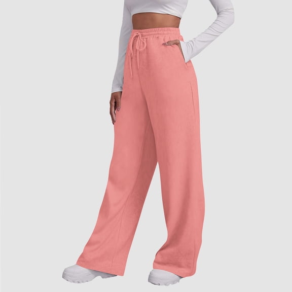 CQONEPT Women's Fleece Sweatpants Elastic Waist Loose Fit Joggers Pant Drawstring Casual Lined Workouts Cycling Trousers with Pockets Watermelon Red L
