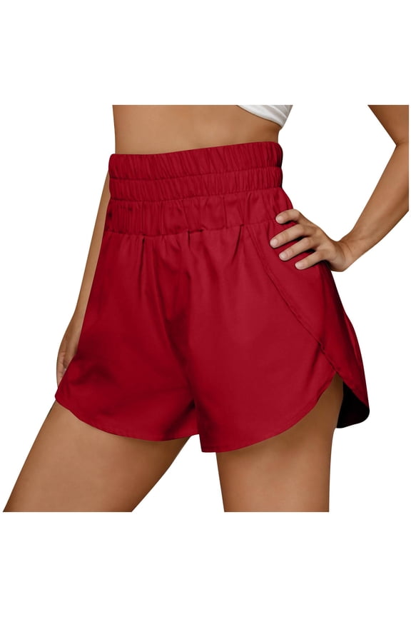 Women's Gym Shorts Running Shorts High Rise Workout Stretch Summer Quick Dry Athletic Gym Yoga Sports Beach Red M