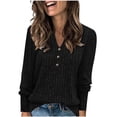 thumbnail image 1 of CQONEPT Women's Henley Sweaters V Neck Ribbed Long Sleeve Shirts Lounge Pullover Tops Fall Winter Blouse Black L, 1 of 5