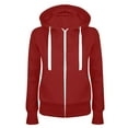 thumbnail image 1 of CQONEPT Women's Hoodie Drawstring Full Zip Up Jacket Coats Fleece Lined Sweatshirt Casual Solid Winter Coat with Pockets Red M, 1 of 2