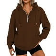 thumbnail image 1 of CQONEPT Women's Hoodies Drawstring 1/4 Zip Dressy Casual Sweatshirts with Pockets Outdoor Trendy Fleece Lined Pullover Brown S, 1 of 6