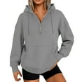 thumbnail image 1 of CQONEPT Women's Hoodies Drawstring 1/4 Zip Dressy Casual Sweatshirts with Pockets Outdoor Trendy Fleece Lined Pullover Gray XL, 1 of 6