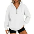 thumbnail image 1 of CQONEPT Women's Hoodies Drawstring 1/4 Zip Dressy Casual Sweatshirts with Pockets Outdoor Trendy Fleece Lined Pullover White XL, 1 of 6