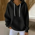 thumbnail image 1 of CQONEPT Women's Hoodies Dressy Casual Sweatshirts Cute Drawstring Pullover Tops Long Sleeve Fleece Clothes with Pockets Black L, 1 of 6