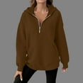 thumbnail image 1 of CQONEPT Women's Hoodies Half Zip Sweatshirts Lounge Solid Color Pullover Fall Fashion Clothes with Pockets Brown XL, 1 of 6