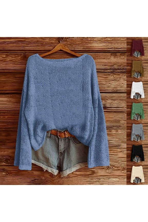 Women's Knit Sweater Trendy Crewneck Pullover Boho Fall Fashion Tops White XL