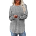 thumbnail image 1 of CQONEPT Women's Knit Sweaters Side Slit Pullover Tops Crewneck Ribbed Long Sleeve Tops Fall Winter Blouse Gray 2XL, 1 of 5