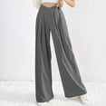 thumbnail image 1 of CQONEPT Women's Linen Pants with Pockets Wide Leg Casual Baggy Pant V Cross Waist Streetwear Trousers Gray S, 1 of 5