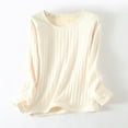 thumbnail image 1 of CQONEPT Women's Long Sleeve Pj Tops Crewneck Stripe Fleece Lined Tunic Tops Winter Warm Soft Pajama Shirts White M, 1 of 6