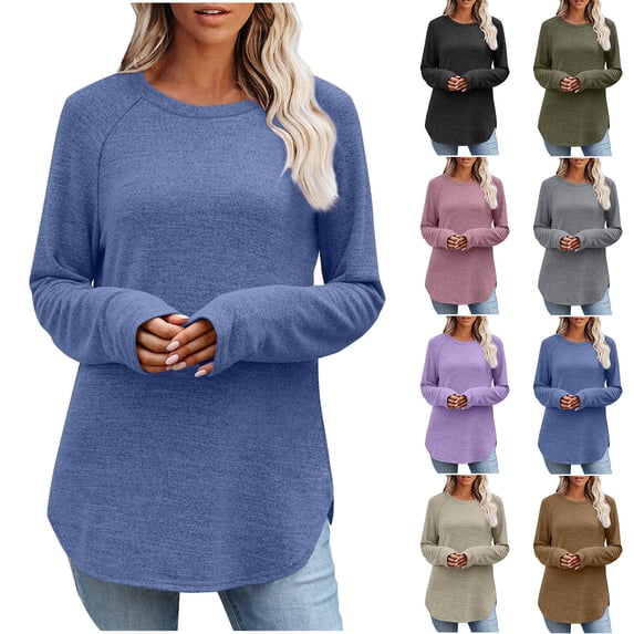 CQONEPT Women's Loose Fit Tunic Sweater - Long Sleeve Crew Neck Pullover Dressy Casual Fall Top for Layering Pink S