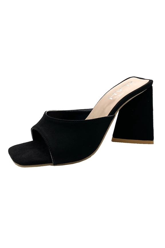 Women's Low Chunky Block Heels Slide Sandals Open Toe Mid Sandals Comfortable Slip on Heels Slide Sandals for Party Wedding Dress Dating Daily Pumps Shoes Black Size 4.5