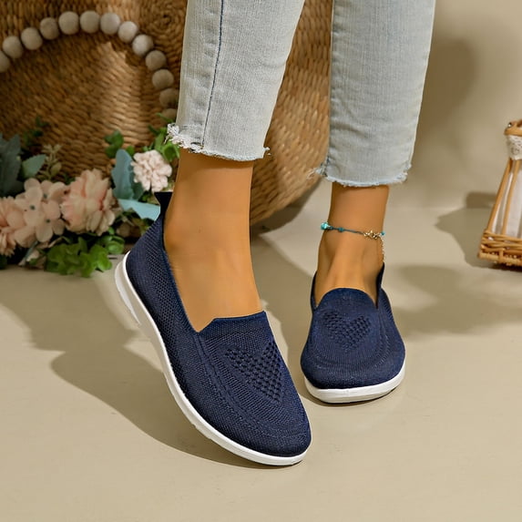 CQONEPT Women's Low Wedge Closed Round Toe Dressy Summer Casual Loafer Slip On Arch Support Walking Office Work Dress Shoes Blue 38