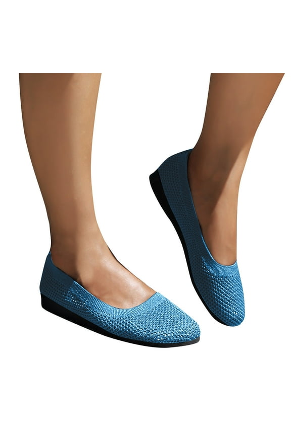 Women's Mesh Flats Shoes Breathable Slip on Ballet Flat Nurse Lightweight Memory Foam Casual Shoes Flats Comfortable Walking Shoes Size 5.5 Blue