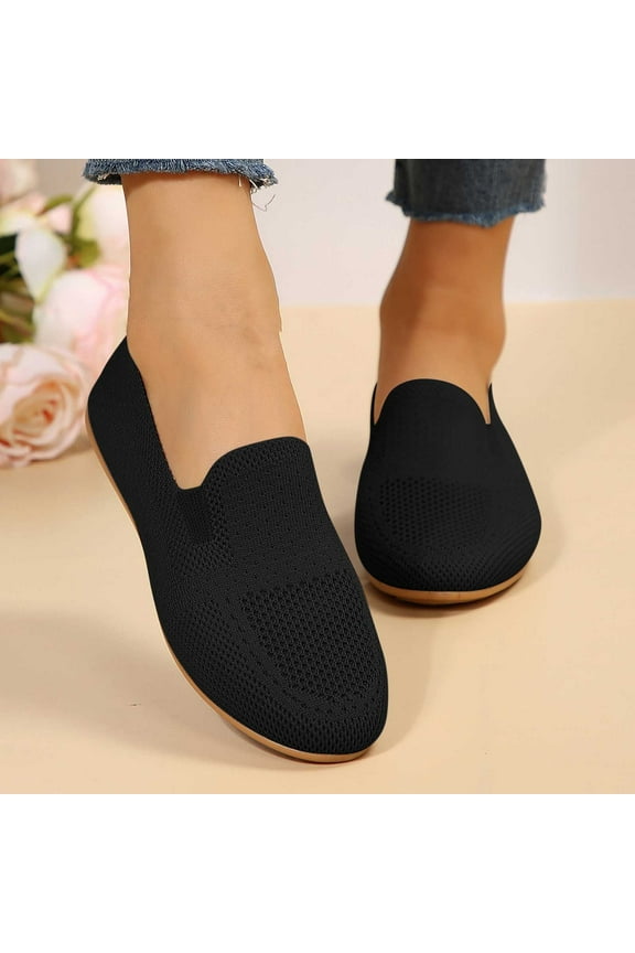 Women's Mesh Flats Shoes Breathable Slip on Ballet Flat Nurse Lightweight Memory Foam Casual Shoes Flats Comfortable Walking Shoes Size 9 Black