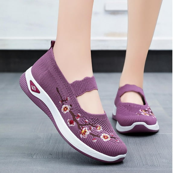 CQONEPT Women's Mesh Flats Shoes Breathable Slip on Shoes Casual Mesh Flats Comfortable Tennis Workout Sneakers Athletic Walking Shoes Size 8.5 Purple
