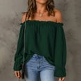 thumbnail image 1 of CQONEPT Women's Off Shoulder Shirts Ruched Long Sleeve Tops Casual Pullover Fashion Going Out Blouse Green L, 1 of 6