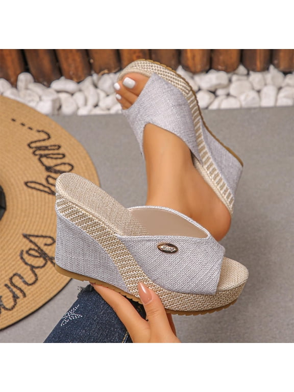 Women's Open Toe Wedges Sandals Metal Slippers Comfy Anti Slip Shoes Boho Toe Flat Slip On Mules Sandals Silver 37