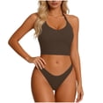 thumbnail image 1 of CQONEPT Women's Oversize Built in Bra Tank Crop Top Sleeveless Casual Cropped Shirts Racerback Slim Fitted Ribbed V Neck Tank Tops Brown 2XL, 1 of 6