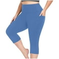 thumbnail image 1 of CQONEPT Women's Oversize Capris Yoga Pants with Pockets Bootcut Leggings Tummy Control High Waist Casual Workouts Pant Blue 4XL, 1 of 7