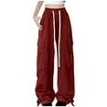 thumbnail image 1 of CQONEPT Women's Oversize Cargo Pants Casual Loose Fit Jogger Pant Drawstring Elastic Waist Pants with Multi Pockets Red M, 1 of 3