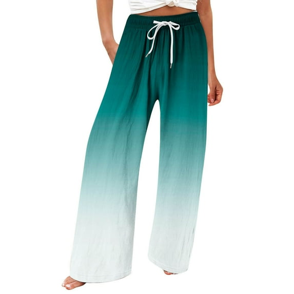 CQONEPT Women's Oversize Pants Color Block Wide Leg Pants Drawstring Casual Fashion Trousers with Pockets Green 4XL