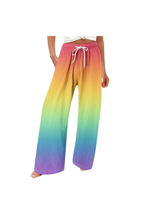 Women's Oversize Pants Color Block Wide Leg Pants Drawstring Casual Fashion Trousers with Pockets Multicolor 5XL