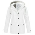thumbnail image 1 of CQONEPT Women's Oversize Rain Jacket Fleece Lined Hoodie Coats Zip Up Warm Overcoat Softshell Waterproof Outdoor Clothes with Pockets White 4XL, 1 of 5