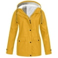 thumbnail image 1 of CQONEPT Women's Oversize Rain Jacket Fleece Lined Hoodie Coats Zip Up Warm Overcoat Softshell Waterproof Outdoor Clothes with Pockets Yellow XL, 1 of 5