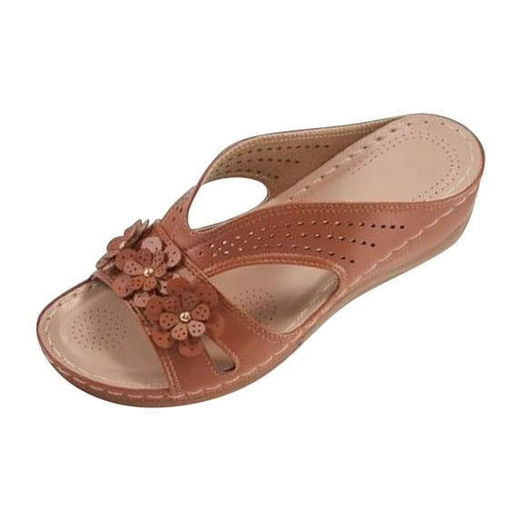 CQONEPT Women's PU Leather Closed Toe Orthopedic Sandals Vintage Anti-Slip Cross Belt Wedge Rome Sandals with Ankle Strap Gladiator Outdoor Hollow Out Sandals Brown Size 5.5