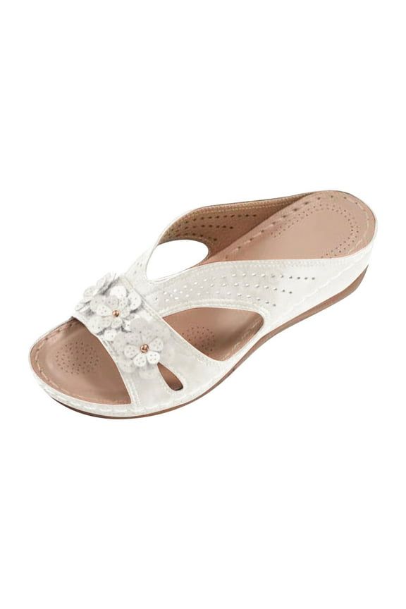 Women's PU Leather Closed Toe Orthopedic Sandals Vintage Anti-Slip Cross Belt Wedge Rome Sandals with Ankle Strap Gladiator Outdoor Hollow Out Sandals White Size 6.5