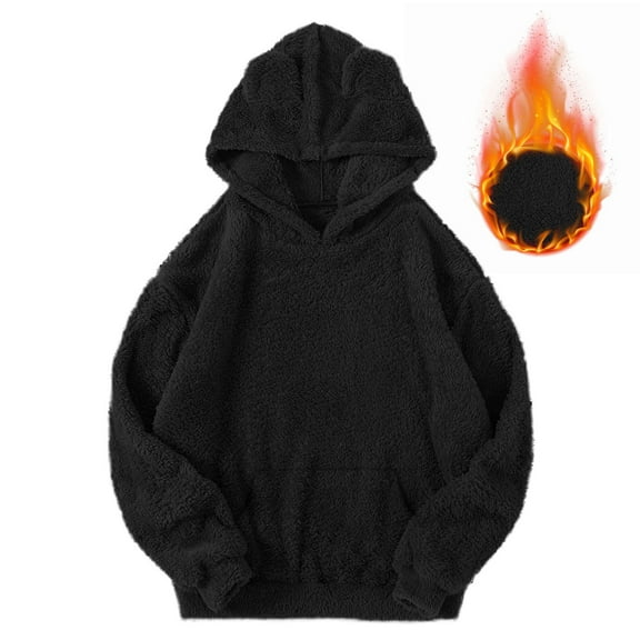 CQONEPT Women's Pajama Sherpa Fleece Pj Clothes Sleepwear Hoodies Cute Casual Pullover Tops Winter Outfit with Pockets Black L