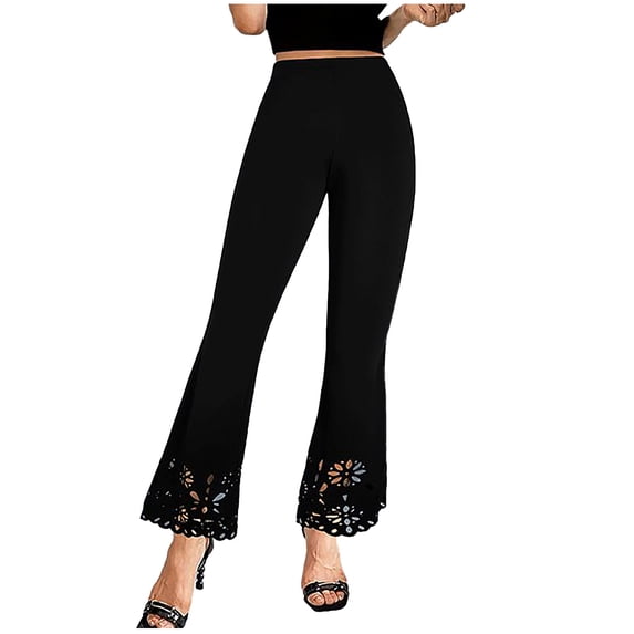 CQONEPT Women's Pants Bell Bottom Casual Loose High Waist Pants Fashion Trendy Lightweight Summer Trousers Black M