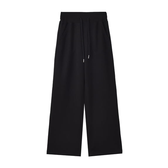 CQONEPT Women's Pants Wide Leg Baggy Casual Drawstring Pants High Waist Lightweight Trendy Trousers with Pockets Black L