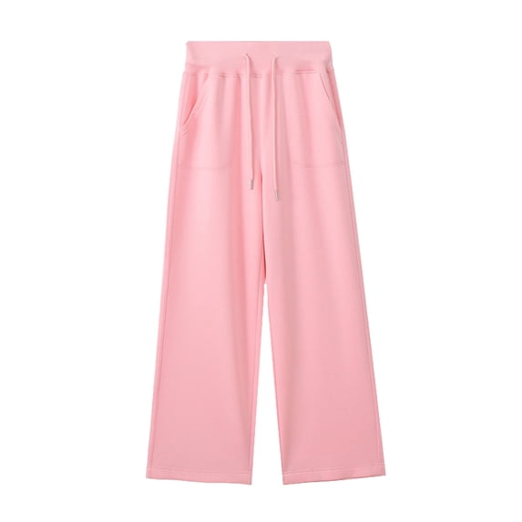 CQONEPT Women's Pants Wide Leg Baggy Casual Drawstring Pants High Waist Lightweight Trendy Trousers with Pockets Pink L