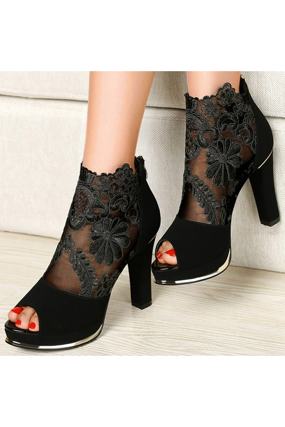 Women's Peep Toe Dance Stilettos High Heels Sandals Fashion Sexy Lace Sandal Booties Dress Ladies Dress Pumps Ankle Booties Size 6 Black