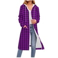 thumbnail image 1 of CQONEPT Women's Plaid Shacket Oversized Button Down Hoodie Jacket Purple S, 1 of 5