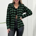 thumbnail image 1 of CQONEPT Women's Plaid Shirts Flannel Lapel Neck Long Sleeve Blouse Fashion Y2K Outdoor Tunic Tops Green S, 1 of 6