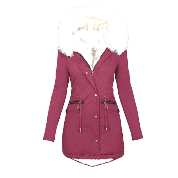 CQONEPT Women's Plus Size Padded Quilted Puffer Jacket Hoodie Full Zip Adjustable Waist Overcoat Thicken Fleece Coats with Pockets Wine 4XL