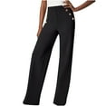 thumbnail image 1 of CQONEPT Women's Plus Size Pants High Rise Side Button Lounge Pant Loose Fit Straight Leg Fall Fashion Trousers with Pockets Black XL, 1 of 6